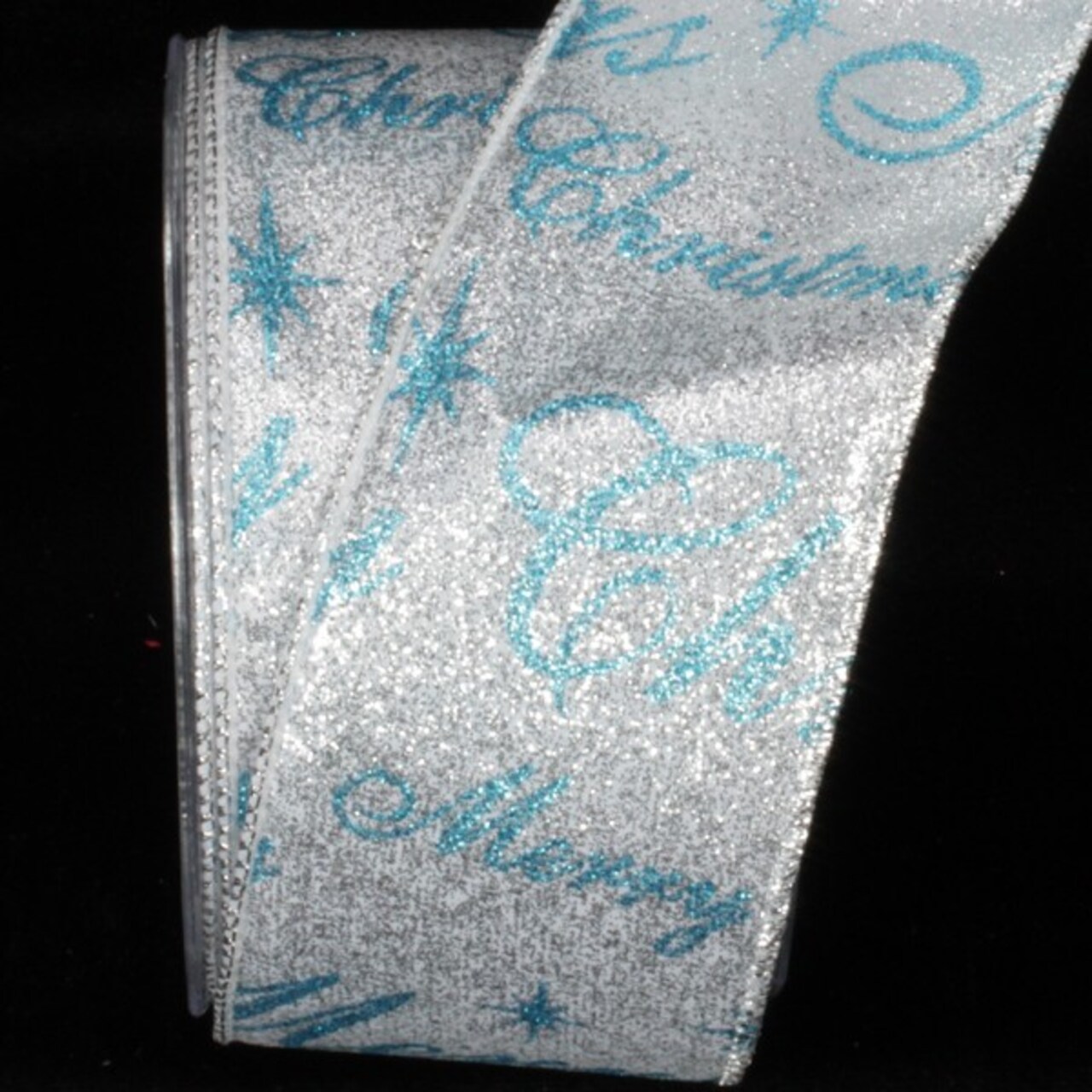 The Ribbon People Silver and Blue Merry Christmas Wired Craft Ribbon 2.5" x 20 Yards